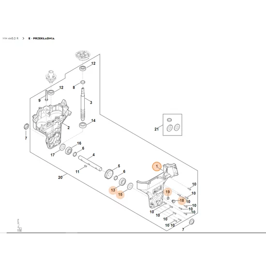 STIHL Glebogryzarka MH445.0  Obudowa przekładni kompl., lewa 6241 640 0493